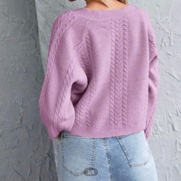 Shein | Raglan Sleeve Cable Knit Crop Sweater - Picture 2 of 5